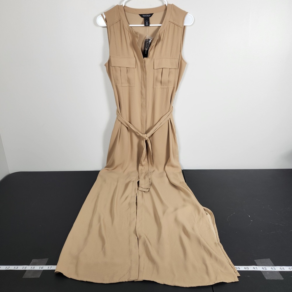 White House Black Market Sleeveless Maxi Shirt Dress Caramel Tan Size 4